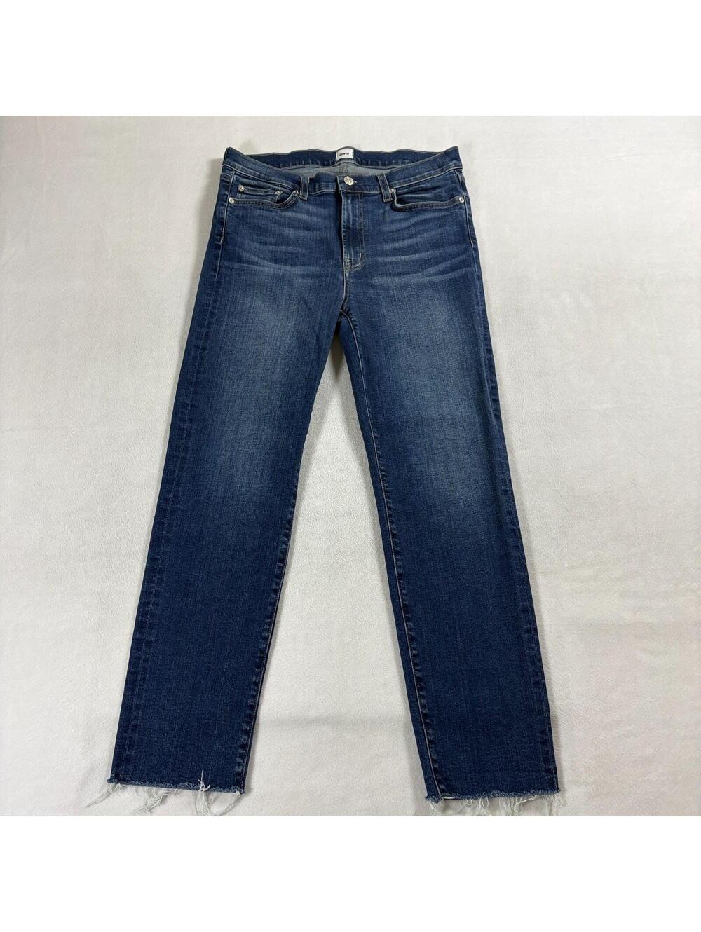 Edwin Raw Hem Straight Jeans Women 28 Fits Like 30x27 Blue Stretch Crop Y2K